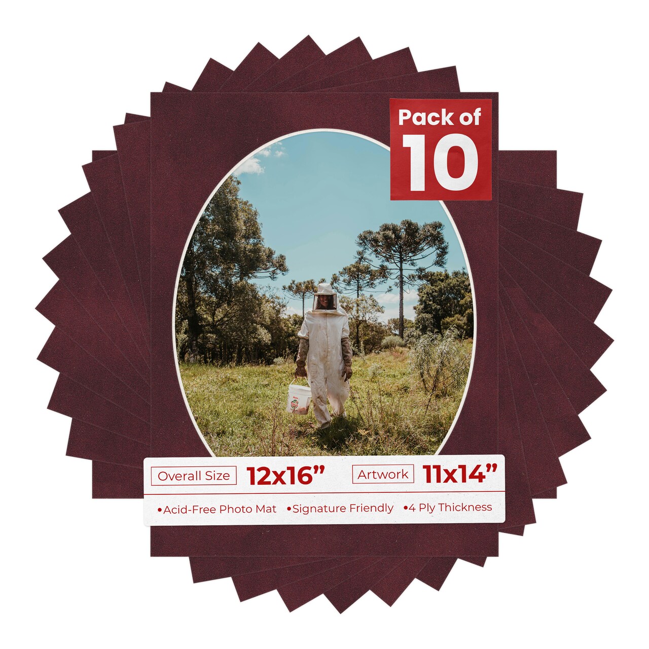 Dark Red Suede Mat Board for 12x16 Frames - Oval Opening for 11x14 Photos